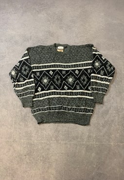 Vintage Knitted Jumper Abstract Patterned Knit Sweater