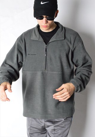 COLUMBIA VINTAGE 90S KHAKI GREY 1/2 ZIPPER FLEECE JUMPER