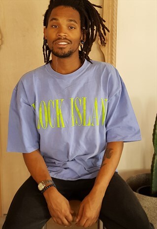 90S SKATER SURFER BLOCK ISLAND PIGMENT DYED BLUE TEE SHIRT