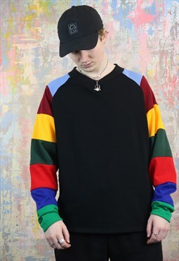 Jumper with patchwork striped sleeves and yap patch