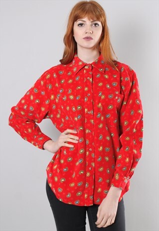 VINTAGE 80S RED PAISLEY PATTERNED CORD SHIRT