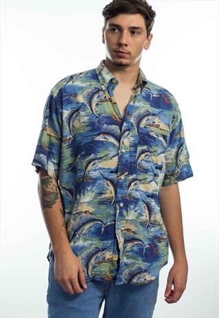 VINTAGE NAUTICA LOGO FLORAL SHIRT 90S M 6.9
