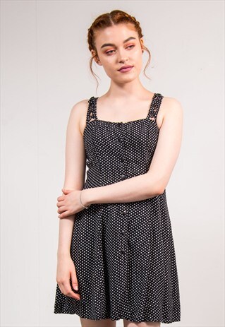 VINTAGE 90'S BLACK POLKA DOT CROSS BACK MINI DRESS