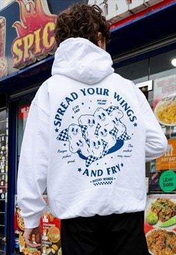Spread Your Wings Unisex Fried Chicken Hoodie in White