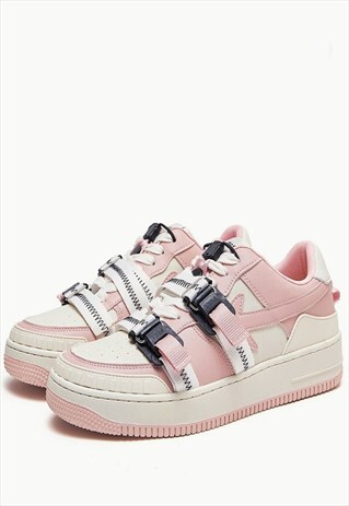 Chunky sole sneakers platform trainers buckle shoes in pink
