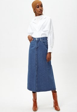 Blue Denim Maxi Skirt 