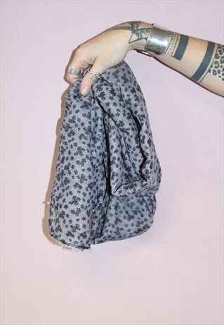 VINTAGE 80S GREY FLORAL PRINT LONG SCARF