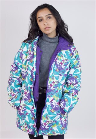 VINTAGE 90'S PATTERNED HOODED PADDED JACKET