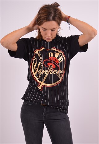VINTAGE MAJESTIC YANKEES T-SHIRT TOP BLACK
