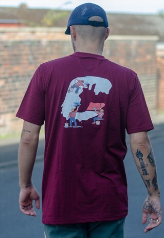 MAROON SCREEN PRINTED T-SHIRT WITH EMBROIDERED FRONT LOGO