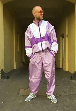 VINTAGE 90' OLDSCHOOL COOL UNISEX LILA SHINY TRACKSUIT