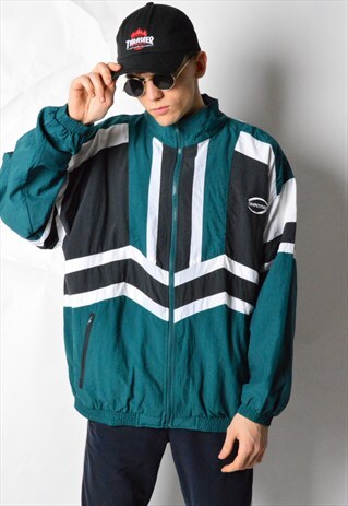 VINTAGE 90S GREEN COLOUR BLOCK SHELL TRACK JACKET