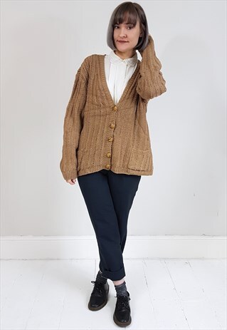 VINTAGE 70'S BROWN KNIT CARDIGAN W/ RESIN BUTTONS