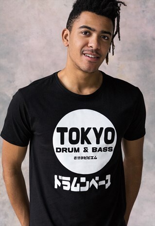 TOKYO DRUM AND BASS T SHIRT JAPANESE PRINTED BLACK TEE MEN
