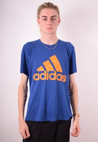 ADIDAS MENS VINTAGE T-SHIRT TOP LARGE BLUE 90S