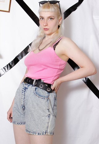 80S VINTAGE 90S GRUNGE ACID WASH HIGH WAIST DENIM SHORTS