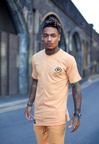 SALMON SLANTED LONGLINE T-SHIRT