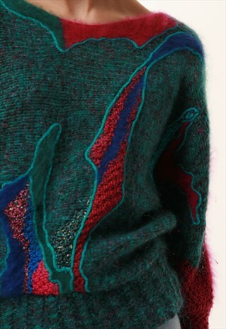 80S VINTAGE MULTI PARTY HANDKNITTED WOOL JUMPER 1082