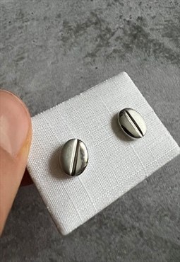 9CT White Gold Coffee Bean Stud Earrings for men