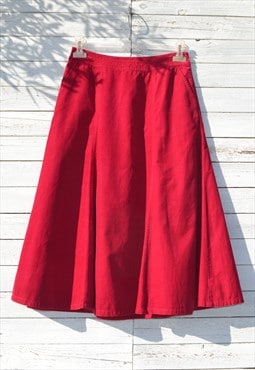 Vintage red cotton corduroy midi skirt