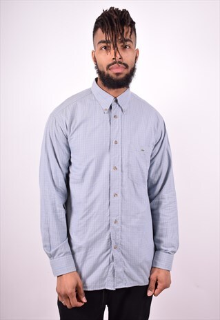 LACOSTE MENS VINTAGE SHIRT LARGE GREY CHECK 90'S