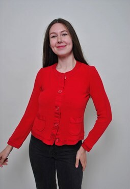 90's minimalist cardigan, vintage red button up shirt 