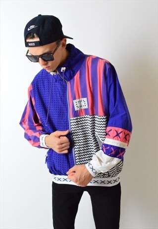VINTAGE 80S COLOUR BLOCK LIGHTWEIGHT BOMBER JACKET