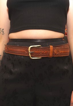 Vintage 90s Brown Embossed Leather Belt