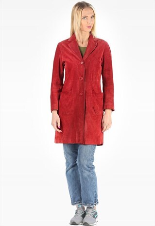 RED TRENCH COAT BURGUNDY SUEDE
