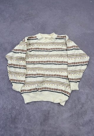 VINTAGE KNITTED JUMPER ABSTRACT CUTE PATTERNED KNIT SWEATER