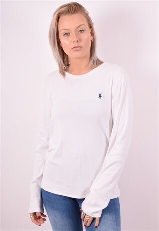 POLO RALPH LAUREN WOMENS VINTAGE TOP LONG SLEEVE XL WHITE 90