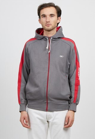 VINTAGE GREY RED REEBOK ZIP TRACK HOODIE JACKET