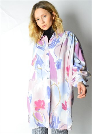 VINTAGE 90S PASTEL ABSTRACT FLOWER LONG SLEEVE SHIRT