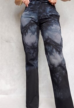 Tie Dyed Gray Black Straight Leg Dickies jeans, small size