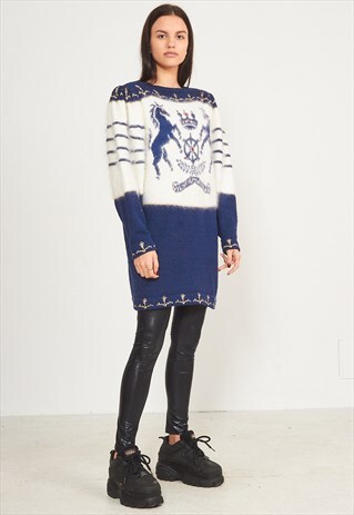 VINTAGE BLUE WHITE JUMPER SWEATER DRESS
