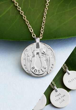 SILVER PERSONALISED NAME COIN LUCK NECKLACE WITH MESSAGE