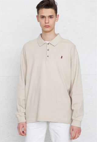 VINTAGE BEIGE MARLBORO CLASSICS LONG SLEEVE POLO SHIRT TOP