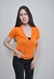 Y2K MINIMALIST KNIT BLOUSE, V-NECK CASUAL TOP - MEDIUM