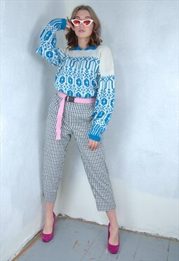 Vintage Y2K White Black Checkered Baggy Funky Trousers 