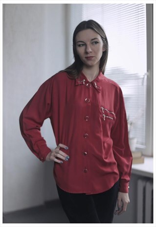 VINTAGE 80'S CHERRY RED ZIP DETAILS SHIRT