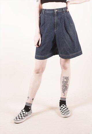VINTAGE HIGH WAISTED DARK BLUE DENIM SHORTS /MM2302