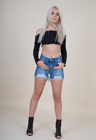 PEARL 'N' SHINE DENIM STRIPED SHORT