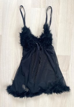Black Sheer Fluffy Mini Dress