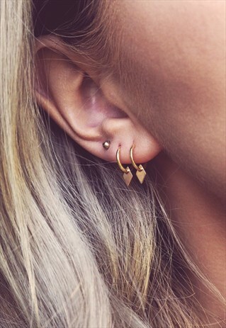 GOLD MINI DIAMOND SHAPE CHARM HOOPS - KAIA