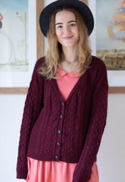 Dark red burgundy knitted cardigan