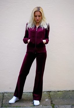 Velour Tracksuits With Long Sleeves in burgundy