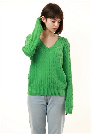 90S VINTAGE RALPH LAUREN SPORT GREEN KNITTED JUMPER 929