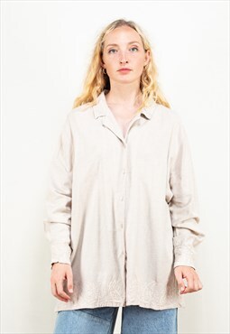 Vintage 90's Oversized Linen Blend Shirt in Grey
