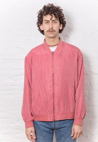 VINTAGE SILK PALE RED BOMBER JACKET