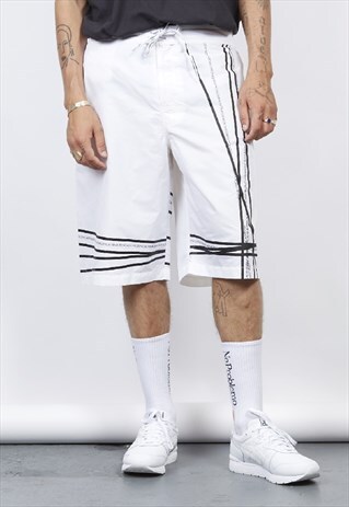 VINTAGE 90'S CALVIN KLEIN LOGO PRINT WHITE SWIM SHORTS